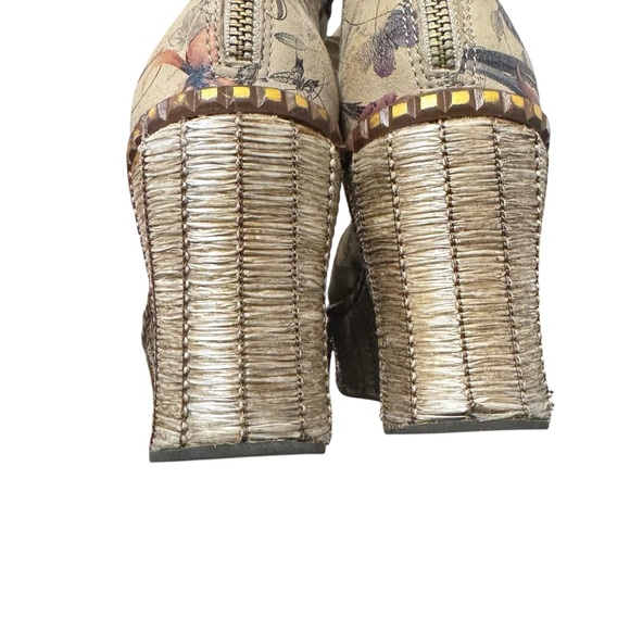 OTBT Kentucky Floral Print Leather Platform Lace Up Wedge Sandals Taupe‎ Sz 6.5 - Picture 8 of 11